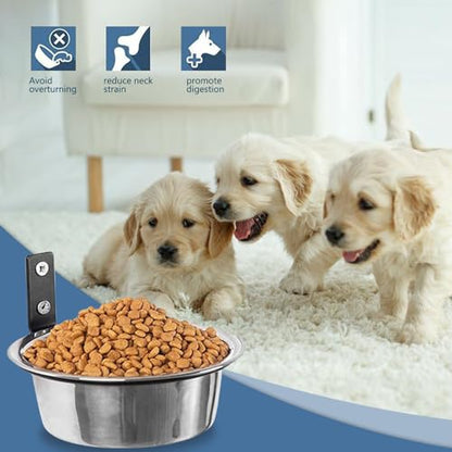 Dog Bowl, Pet Feeder, Cat Dish, Wall Mounted Bowl Set, Stainless Steel Spill Proof Design, with Foldable Elevated Stand, for Puppy Bunny Indoor Feeding Station Use