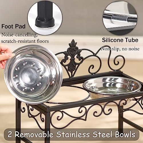 Elevated Dog Bowls for Medium Dogs, Raised Dog Bowl with Double Stainless Steel Bowls for Food and Water, Matte Black Tall Dog Bowl with Metal Stand, Perfect for Medium Large Dogs and Pets - Height 9" - size: 9" Height Matte Black