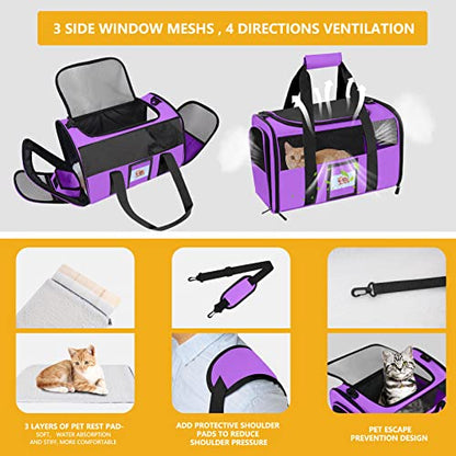Cat Carrier Pet Carriers Airline Approved for Small Dogs Kitten Carrier for Small Medium Animals Under 15lb, Collapsible Soft Sided Travel Carrier, Purple - color: Purple