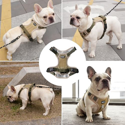 Small Dog Harness, Heavy Duty Tactical No-Pull Reflective Harness & Collar Set — Secure, No Choke, Easy On and Off Pet Vest, Adjustable Dog Vest with Breathable Padded for Walking Hiking Training - size: Small