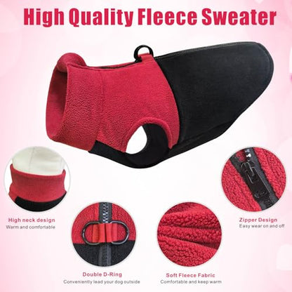 Idepet Dog Fleece Vest Sweater Zip Up Warm Pullover Dogs Jacket with D-Ring Leash Winter Cold Weater Coat Pet Sweatershirt Clothes Hoodie for Small Medium Dogs Boy Girl (Red/Black, XS) - color: Red/Black, size: XS