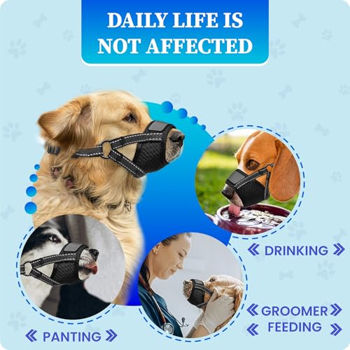 Dog Muzzle for Large Dogs - Soft Breathable Muzzle for Large Sized Dog with Air Mesh | Adjustable Mussels for Dogs Grooming | Muzzles to Prevent Biting Barking Chewing Allows Panting Drinking - size: Large-XL
