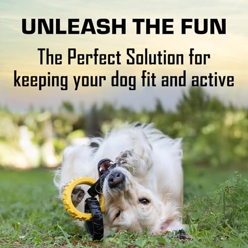 Tonka 3-Ring Tug Outdoor Dog Toy, 10.5 Inch Ring Dog Tug Toy for Medium and Large Breeds, Black/Yellow - size: 10.5 inch Rubber Flex Tread