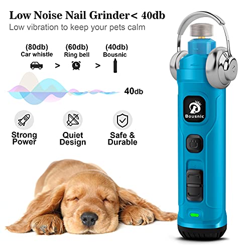 BOUSNIC Dog Nail Grinder with 2 LED Light - Super Quiet Pet Nail Grinder Powerful 2-Speed Electric Dog Nail Trimmer File Toenail Grinder for Puppy Small Medium Large Breed Dogs & Cats (Blue) - color: Blue