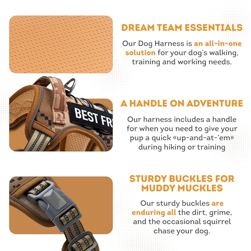 Tactical Dog Harness With Handle, X-Large, Desert Camouflage 900D Nylon Vest. No Pull Breathable Harness With Adjustable Straps and Quick-Release Buckles - size: X-Large