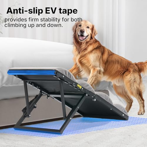 Veehoo Dog Ramp for Bed Couch Height Adjustable from 12" to 20", Foldable Stairs for Dogs to Get on Bed 17" Extra Wide, Portable Pet Doggie Steps Indoor with Non Slip Pad, Support up to 150 lbs - size: 35"L x 17"W x 20"H