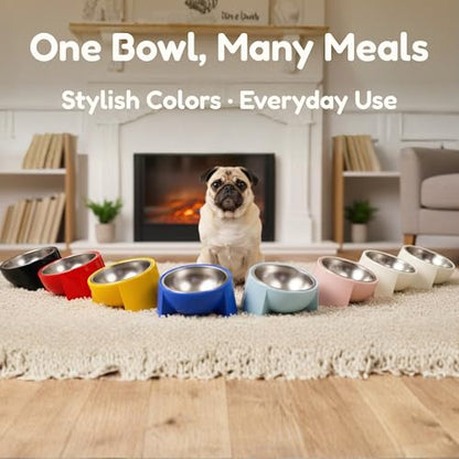 Tilted Dog Bowl for Flat-Faced & Senior Dogs, 15° Slanted Stainless Steel Dog Food Bowl, Elevated Pet Feeder for Small & Medium Dogs (Black + Dark Blue, M (420 ML / 1.5 Cups)) - color: Black + Dark Blue