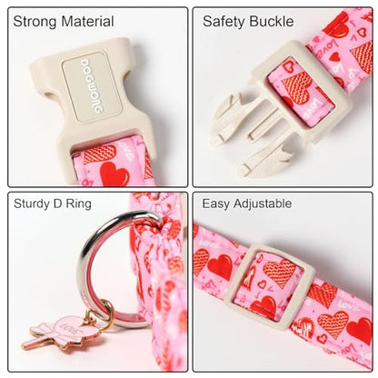 DOGWONG Valentine's Dog Collar - Pink Heart Adjustable Cotton Heart Dog Collar - Cute Dog Collars Perfect for Small Dogs - color: Z: Paw Heart, size: Extra Small