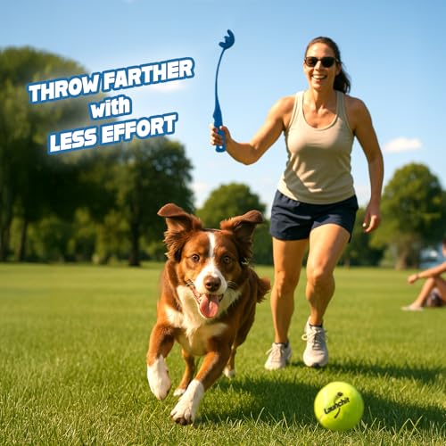 2-Pack Dog Ball Thrower Launcher, Tennis Ball Launcher, for Small Large Dogs Compact Design 13.8" Stick with Medium 2.5" (Blue & Red) - color: Blue_and_Red