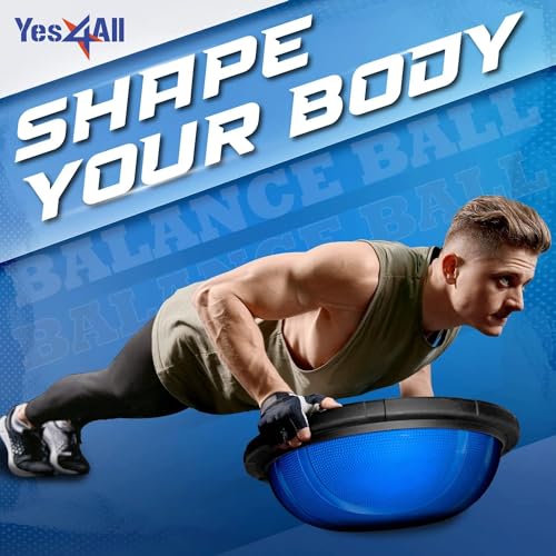 Yes4All Combo Half Ball Balance Trainer Balance, Massager Roller for Yoga, Pilates, Stretches - color: A2. Blue/Black with Hook