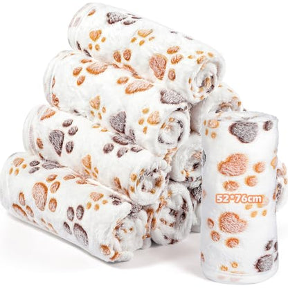Tegeme 12 Pcs Pet Blankets 30 x 20 Inch Soft Fluffy Fleece Dog Cat Warm Paw Print Pattern Blankets Flannel Throw for Pets Dog Puppy Cat(White) - color: White, size: 30 x 20 Inch
