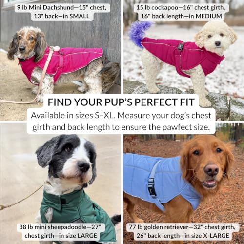 DJANGO Insulated Winter Dog Coat – Warm, Water-Repellent Puffer Jacket for Small Dogs, Dachshunds & Puppies – Adjustable, Reflective Cold-Weather Dog Coat with Harness Hole – Firelight Red, Small - color: Firelight Red, size: Small