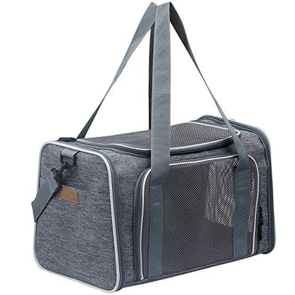 Cat Carrier - Portable Foldable Dog Pet Carrier, Soft-Sided Pet Bag up to 15 Lbs, Airline Approved Travel Puppy Carrier - color: Light Grey, size: 17.5"L x 11.0"W x 11.0"H