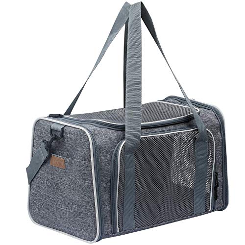 Cat Carrier - Portable Foldable Dog Pet Carrier, Soft-Sided Pet Bag up to 15 Lbs, Airline Approved Travel Puppy Carrier - color: Light Grey, size: 17.5"L x 11.0"W x 11.0"H