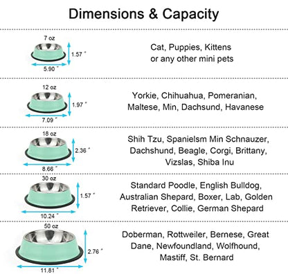 Stainless Steel Dog Bowls, Food and Water Non Slip Anti Skid Stackable Pet Puppy Dishes for Small, Medium and Large Dogs (2 Pack) - color: Aqua, size: 1.5 Cup/12 oz