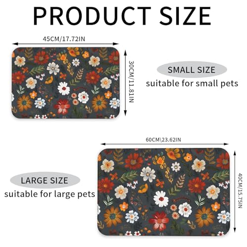 Flower Berries Dog Food Mat Absorbent Bowl Mats No Stains Quick Dry Waterproof Pet Cat Placemats for Food and Water, 30x45cm - color: Flower Berries