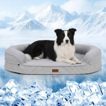 iweepet Cooling Orthopedic Dog Beds for Medium & Large Dogs, Q-MAX >0.5 Dog Sofa Bed with Supportive 28D Egg-Crate Foam, Removable Washable Cover, Waterproof Lining, 41’’,Grey - size: L:41.0"Lx32.6"Wx7.6"H