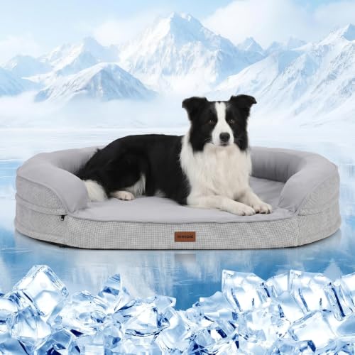 iweepet Cooling Orthopedic Dog Beds for Medium & Large Dogs, Q-MAX >0.5 Dog Sofa Bed with Supportive 28D Egg-Crate Foam, Removable Washable Cover, Waterproof Lining, 41’’,Grey - size: L:41.0"Lx32.6"Wx7.6"H