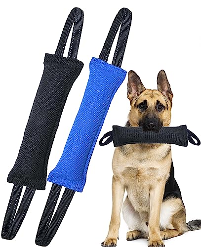 Clysoru Dog Tug Toy Double Pack Tough Jute Bite Pillow Training Equipment Puppy to Large Dogs Interactive - color: Blue Black