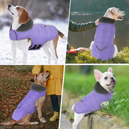 Petglad Dog Coat, Waterproof Dog Winter Jacket with Pocket, Reflective Adjustable Pet Snow Vest, Warm Cozy Fleece Sweater for Small Medium Extra Large Dogs - Light Purple, 3XL - color: Light Purple, size: 3XL(Chest Girth:33.9-42.9")