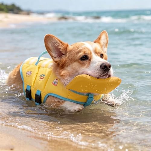 Dog Doggy Life Jacket Life Vest Saver Preserver Reflective Nylon Neoprene Quick Release Adjustable Bandana (Yellow#S) - color: Yellow#S