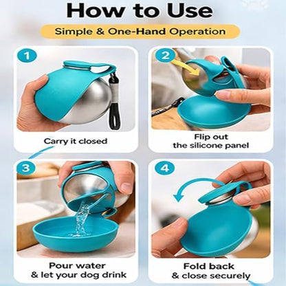 2 in 1 Portable Dog Water Bottle Portable Dog Water Bottle with Silicone Foldable Bowl Leak Proof Stainless Steel Dog Bottle for Hiking Compact Pet Water Bowl (Pink A) - color: Pink A