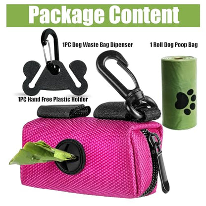 Black and Pink Dog Waste Bag Dispensers - Leash Attachment Dog Poop Bag Holders With Hand Free Holder Carriers - color: Pink with Black Holder, size: 1 Pack Standard