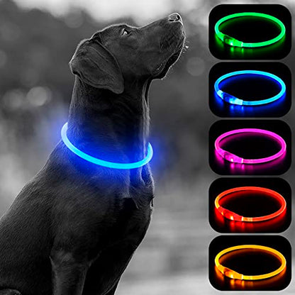 HIGO LED Dog Collar, USB Rechargeable Light Up Dog Collars Glow in the Dark, TPU Cuttable Pet Safety Dog Necklace for Nighttime Dog Walking (Blue) - color: Blue