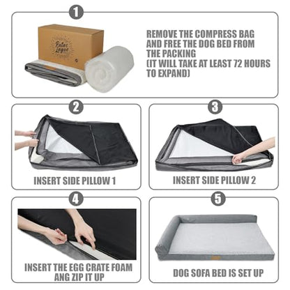 Patas Lague Orthopedic Dog Bed Large Sized Dog 36''X24'', Waterproof L Bolster Medium Pet Sofa Beds with Removable Washable Cover, Soft Pet Couch Crate Mat with Nonskid Bottom, Pink - color: Pink, size: 36"L x 24"W x 3.5"Th