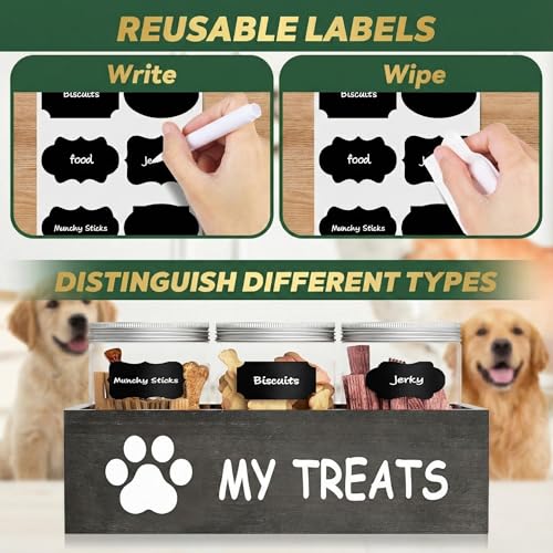 qeerable Dog Treat Container Airtight Storage Jars Set of 3 - Clear Plastic Pet Treat Canister with Lids - Dog Food Container for Countertop Organization (grey) - color: Grey