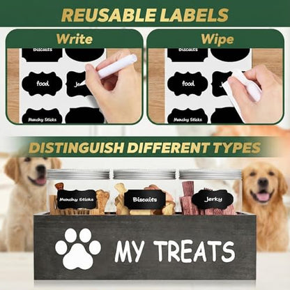 qeerable Dog Treat Container Airtight Storage Jars Set of 3 - Clear Plastic Pet Treat Canister with Lids - Dog Food Container for Countertop Organization (grey) - color: Grey