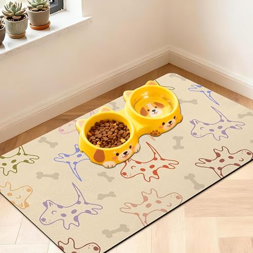 Pet Feeding Mat for Floors Waterproof Dog Mat for Food and Water Absorbent Quick Dry Non Slip mat for Cat Bowls - color: Yellow, size: 20"L x 12"W