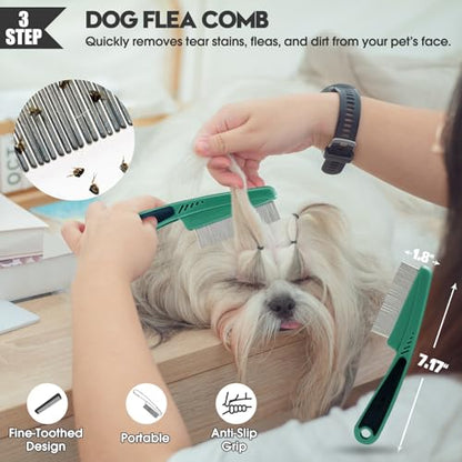 Bonteck Dog Slicker Brush for Dogs Grooming Kit 5PCS | Large Dog Brush for Goldendoodles Poodles Doodles | Long Pin Haired Brush | Poodle Brushes and Comb (Green) - color: Green