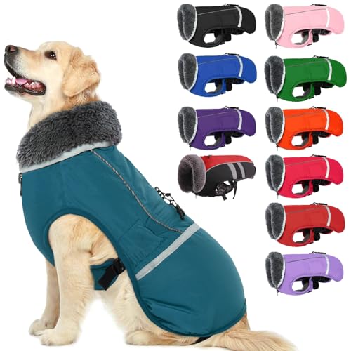 QBLEEV Warm Dog Coat Reflective Winter Jacket, Waterproof Windproof Dog Turtleneck Clothes for Cold Weather, Thicken Fleece Lining Pet Outfit, Adjustable Pet Vest Apparel for Small Medium Large Dogs - color: Aqua, size: Medium