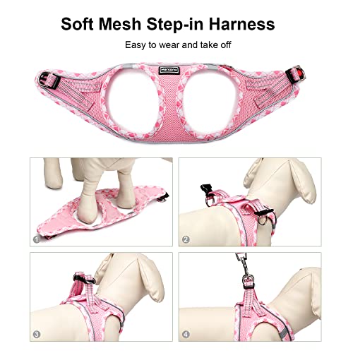 Mercano Soft Mesh Dog Harness and Leash Set, Step-in Reflective Breathable Lightweight Vest Harnesses with Safety Buckle for Small Dogs, Cats (Pink, XL) - color: Pink, size: XL (Chest: 19.5"-21.5")