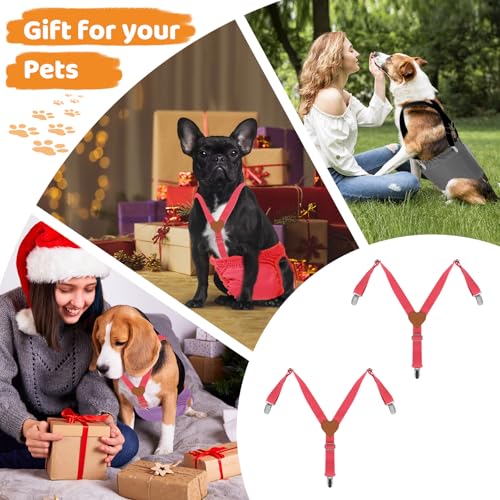 2Pcs Premium Dog Suspenders for Diapers, Belly Bands, Dog Apparel, Adjustable Elastic, Size avaiable for Small Medium and Large Dogs (Watermelon Pink S) - size: Small (Back length 6.1"-11")