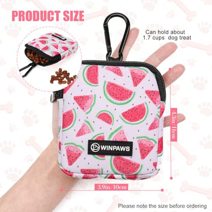 Dog Treat Pouch with Training Clicker,Waterproof Nylon Fabric Poop Bag Holders for Leashes,Hands Free Small Dog Walking Bag with Carabiner, Pet Puppy Training Walking Essentials (Watermelon) - color: Watermelon