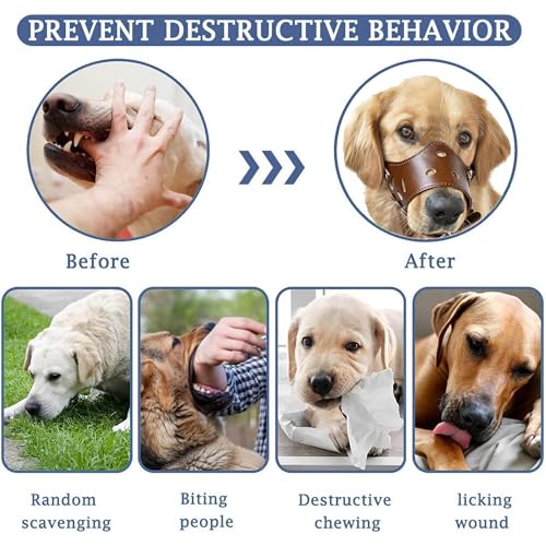 Soft PU Leather Dog Muzzles for Small Medium Large Dogs,Ajustable Breathable Dog Mouth Guard Cover to Prevent Biting Barking Chewing (Brown, 5#XL) - color: Brown, size: 5#XL