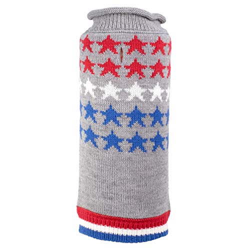 THE WORTHY DOG Sleeveless Stars Dog Sweater – Warm Pullover Dog Clothes with Leash Opening, Acrylic Double Knit & High-Cut Belly - Gray, Small - color: Stars - Gray, size: Small