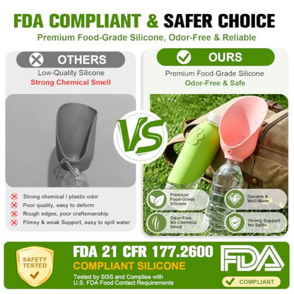 Portable Dog Water Bottle Attachment, Foldable Dog Water Bowl for Walks | Slip-on Silicone Dog Drink Dispenser, Fits Standard Water Bottles,Ideal For Daily Hiking & Travel, Quick Rinse & Easy Setup - color: Green