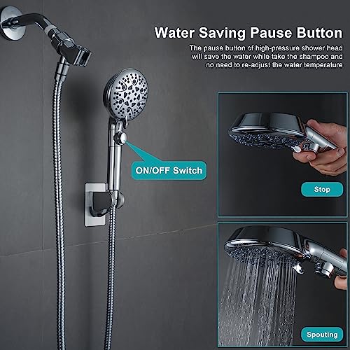 GwernKB Handheld Shower Head with On Off Switch 8-Mode High Pressure Showerhead with 79 Inches Extra-long Stainless Steel Hose and Bracket PLUS Extra Low-Reach Adhesive Wall Mount for Kids,Silver… - color: Silver