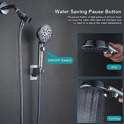 GwernKB Handheld Shower Head with On Off Switch 8-Mode High Pressure Showerhead with 79 Inches Extra-long Stainless Steel Hose and Bracket PLUS Extra Low-Reach Adhesive Wall Mount for Kids,Silver… - color: Silver