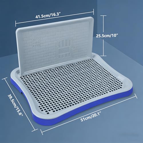 Dog Toilet Indoor Dog Potty Tray with High Walls Removable Mesh Pee Pad Holder Puppy Potty Training Tray for Small Dogs, Blue
