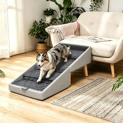 Dog Ramp for Couch Sofa and Low Bed, 13.5"H 2-in-1 Foldable Split Ottoman&Steps, Non-Slip Wooden Pet Stairs for Small Senior Injured Dogs & Cats