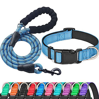 Ladoogo Reflective Dog Collar Padded with Soft Neoprene Breathable Adjustable Nylon Dog Collars for Small Medium Large Dogs (X-Small (Pack of 1), Vivid Blue Collar+Leash) - color: Vivid Blue Collar+Leash, size: X-Small (Pack of 1)