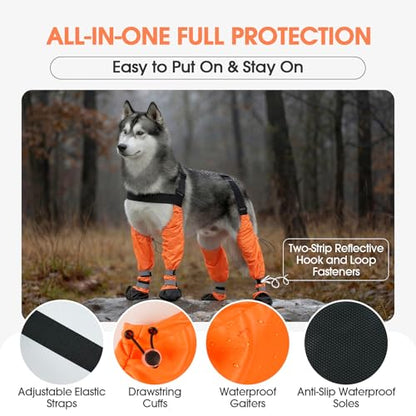 Pezluxe Dog Suspender Boots, Waterproof Anti-Slip Dog Rain Boots with Adjustable Strap for Small Medium Large Dogs, Reflective Paw Protector Pet Shoes for Outdoor Walking, Rain Snow Hiking, Orange, XS - size: XS