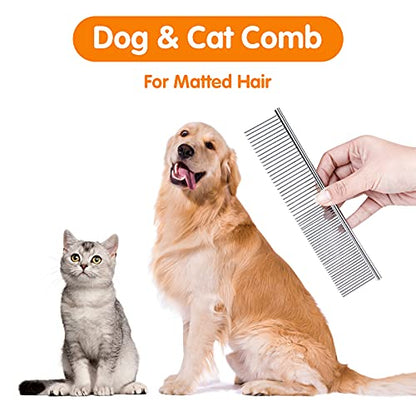 PETTOM Pet Steel Grooming Tool Poodle Finishing Butter Comb 7 1/2-inch L Silver Dog Combs with Rounded Ends Stainless Steel Teeth, Cat Comb for Removing Tangles and Knots - style: Comb B