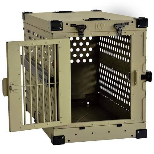 K9 Kennel Boss Aluminum Collapsible Dog Crate, Heavy Duty Folding Kennel - Medium-Long (Tan) - color: Tan, size: 40.6"L x 25.2"W x 28.9"H