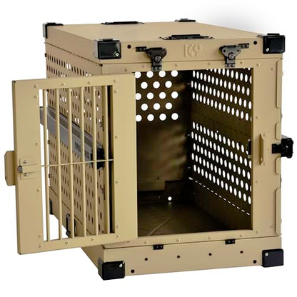 K9 Kennel Boss Aluminum Collapsible Dog Crate, Heavy Duty Folding Kennel - Medium-Long (Tan) - color: Tan, size: 40.6"L x 25.2"W x 28.9"H