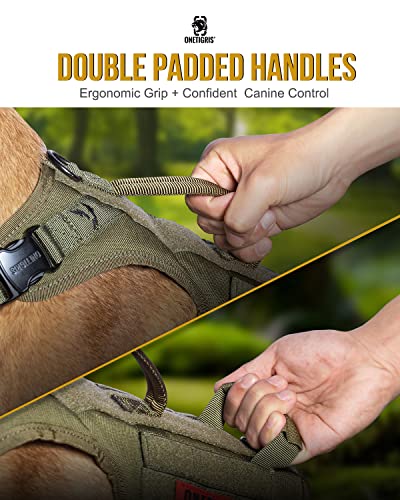 OneTigris Tactical Dog Harness with 5X Metal Buckle,Dog MOLLE Vest with Handle,No Pulling Front Clip,Hook and Loop Panel for Dog Custom Patch (L, Green) - color: Green, size: L